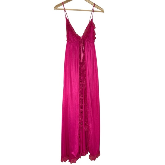 Vtg Erica Loren Nightie Hot Pink Full Length Lace Size Small - Picture 1 of 7